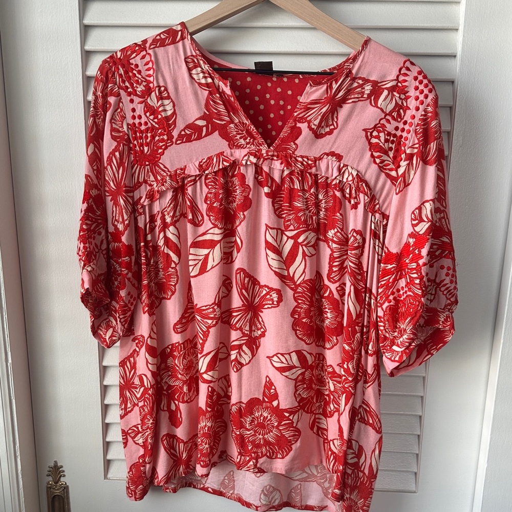 Anthropologie purchased - Vineet Bahl Elegant Red and Pink Floral Women's Blouse